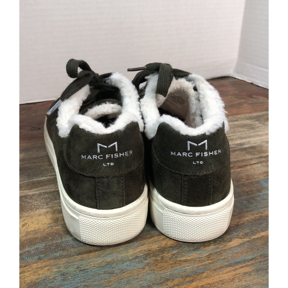 Marc Fisher Dakari Olive Suede Faux Fur Lined Sneakers Women's Size 8.5 Low Top - Picture 4 of 9
